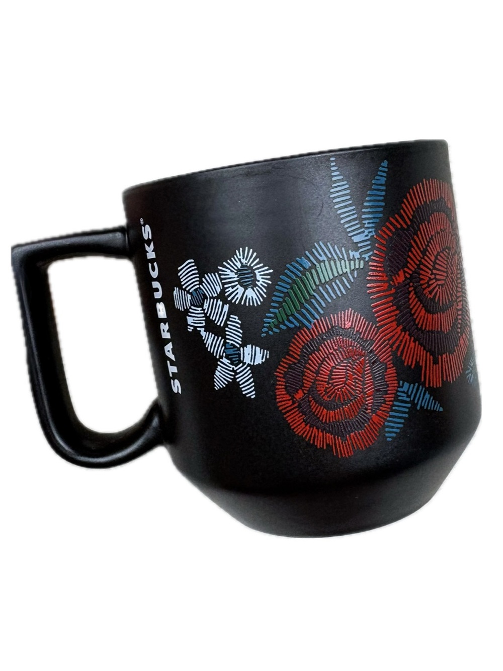 Starbucks 2018 Rose Floral Red Black Matte Ceramic Mug 10oz Coffee Valentines